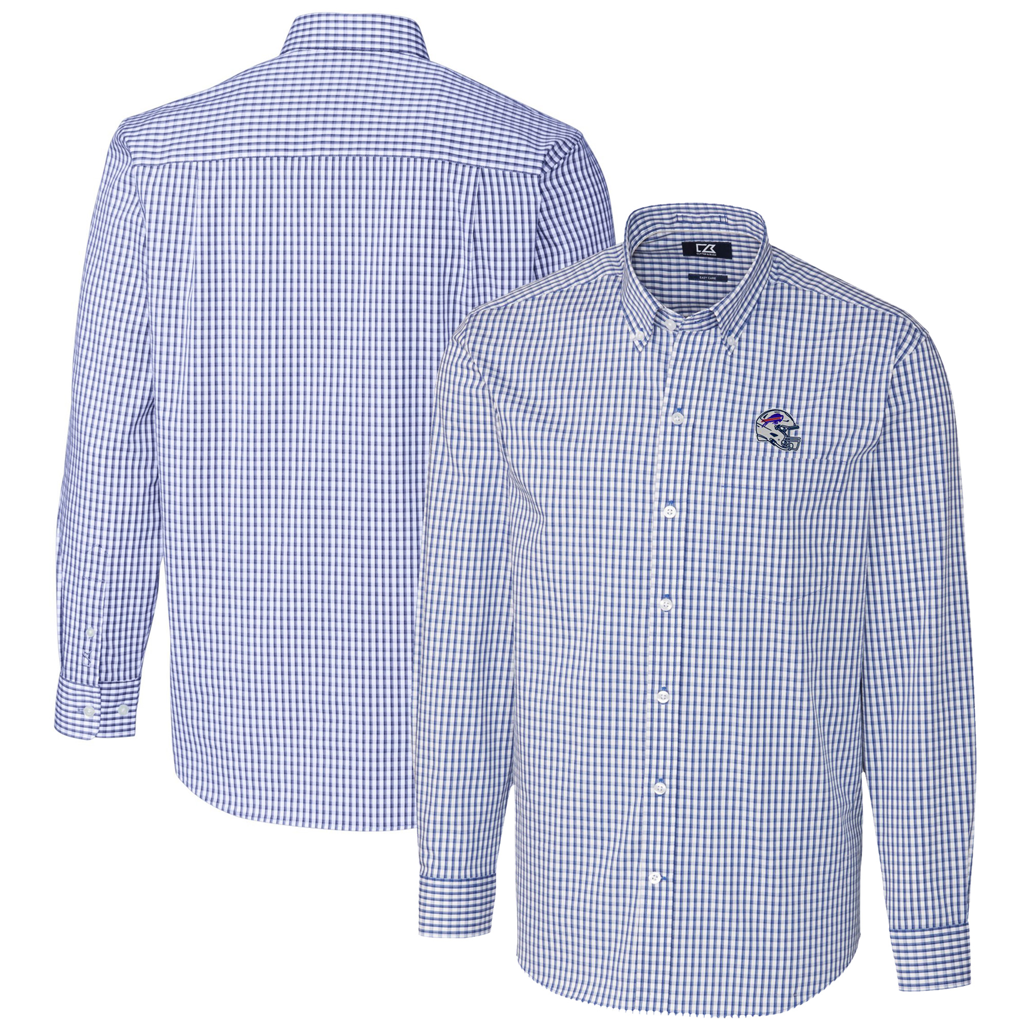 Men's Cutter & Buck Royal Buffalo Bills Helmet Easy Care Stretch Gingham Long Sleeve Button-Down Shirt - Image 5