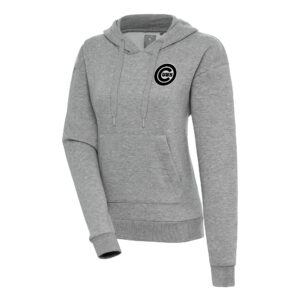 Women's Antigua  Heather Gray Chicago Cubs Brushed Metallic Victory Pullover Hoodie