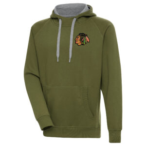 Men's Antigua Olive Chicago Blackhawks Victory Pullover Hoodie