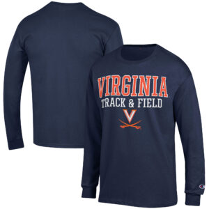 Men's Champion  Navy Virginia Cavaliers Track & Field Stack Long Sleeve T-Shirt