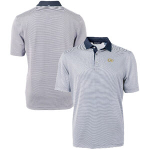 Men's Cutter & Buck  Navy/White Georgia Tech Yellow Jackets Big & Tall Virtue Eco Pique Micro Stripe Recycled Polo