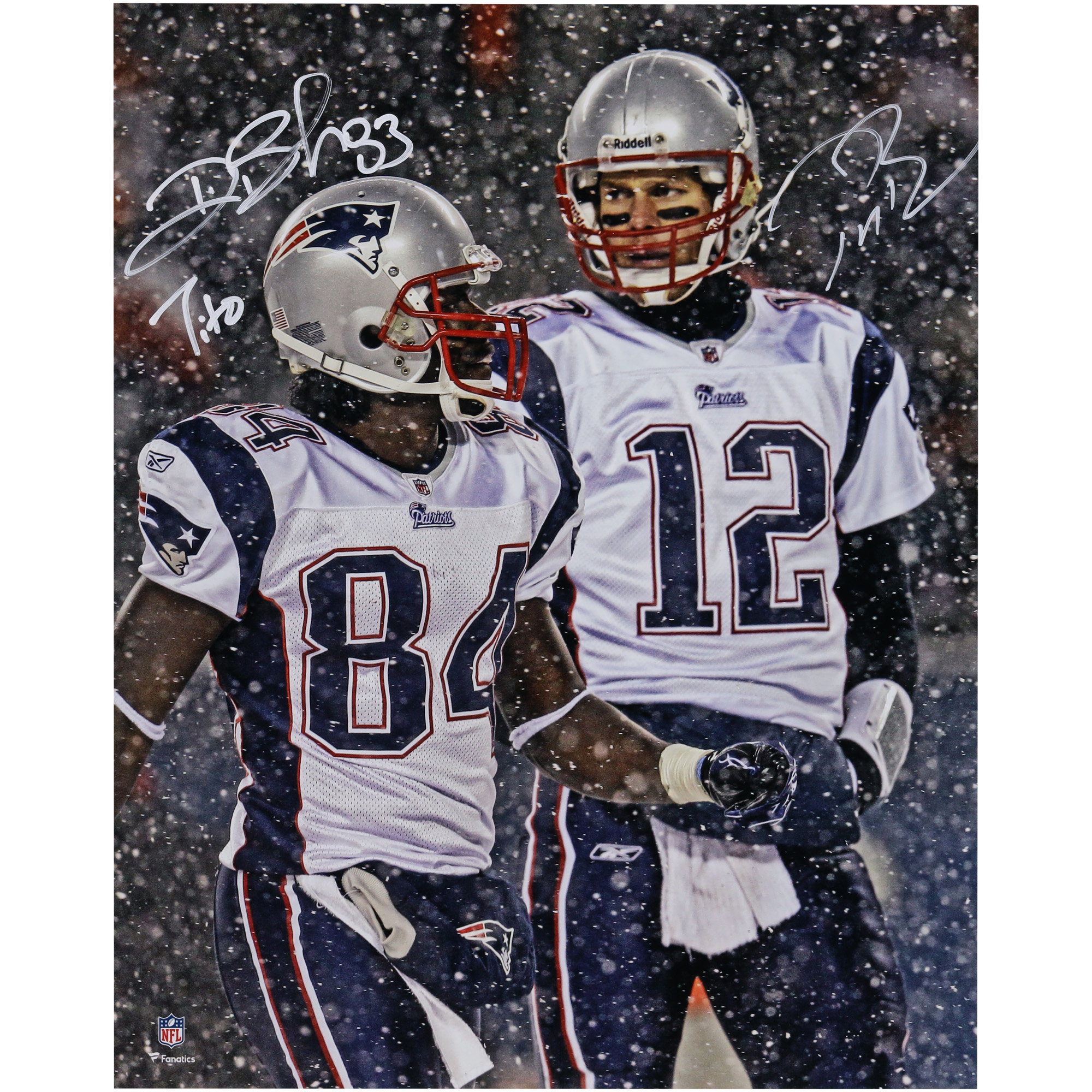 Tom Brady & Deion Branch New England Patriots Dual-Signed 16" x 20" Snow Photograph with "Tito" Inscription