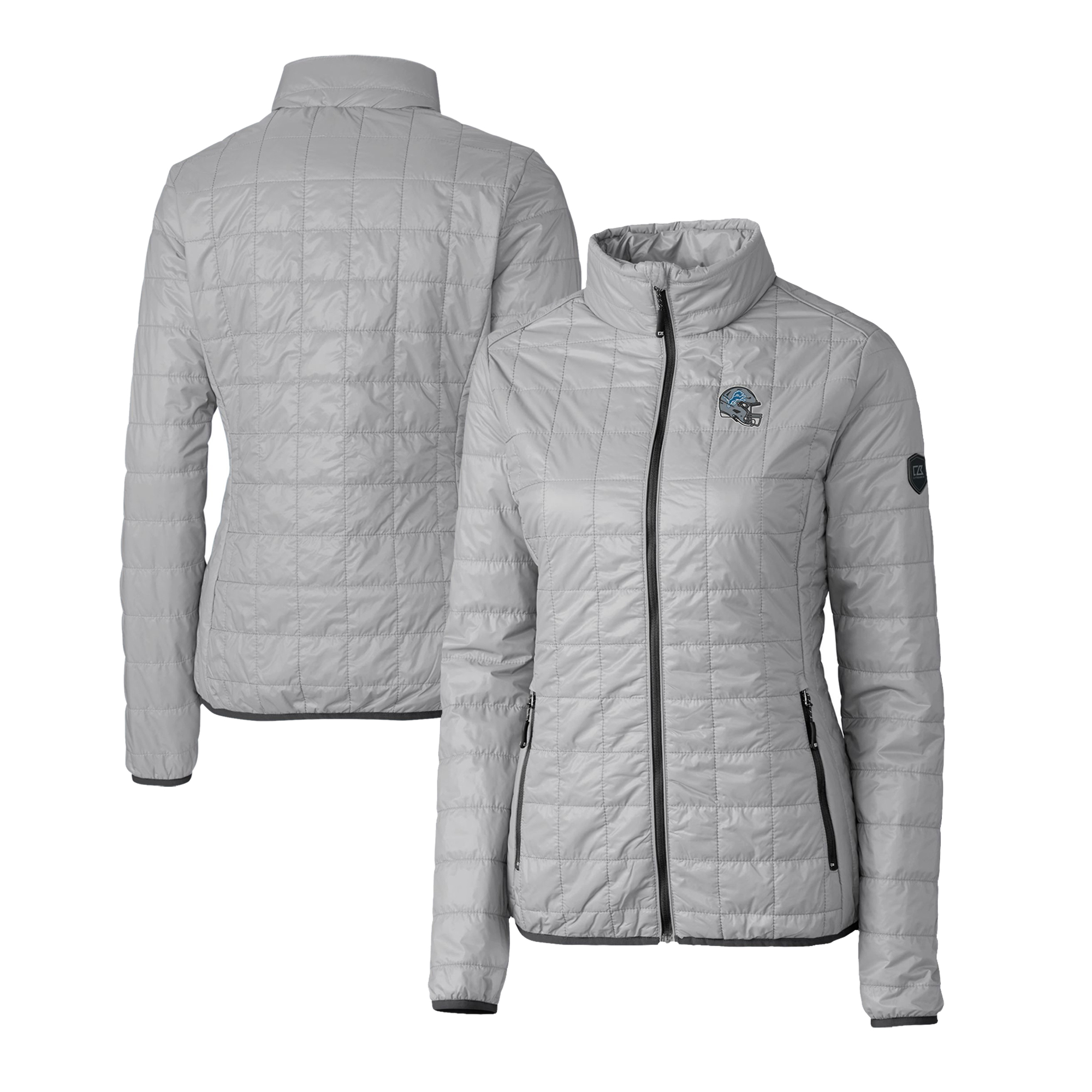 Women's Cutter & Buck Gray Detroit Lions Helmet Logo Rainier PrimaLoft Eco Insulated Full-Zip Puffer Jacket