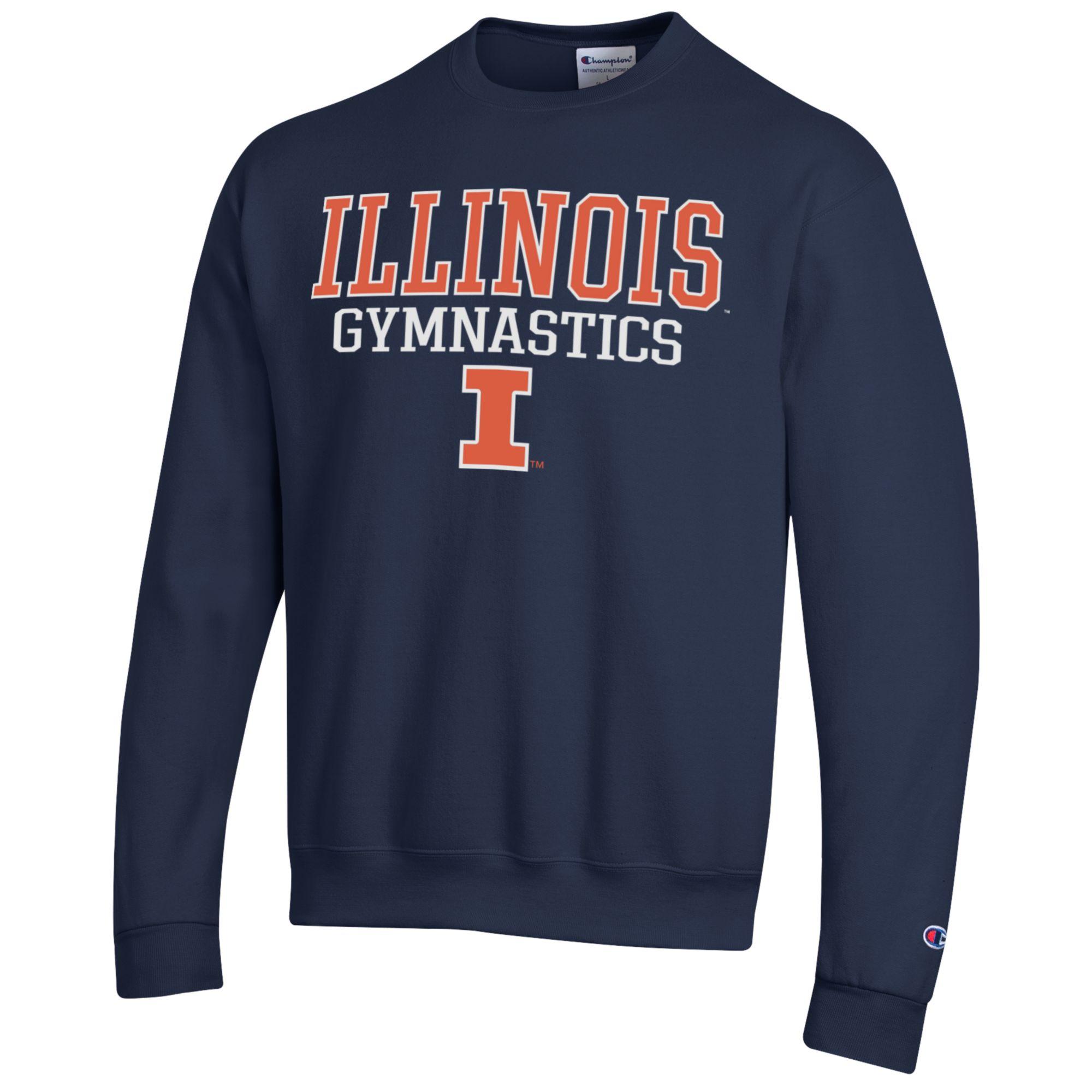 Men's Champion Navy Illinois Fighting Illini Gymnastics Stack Powerblend Pullover Sweatshirt - Image 7