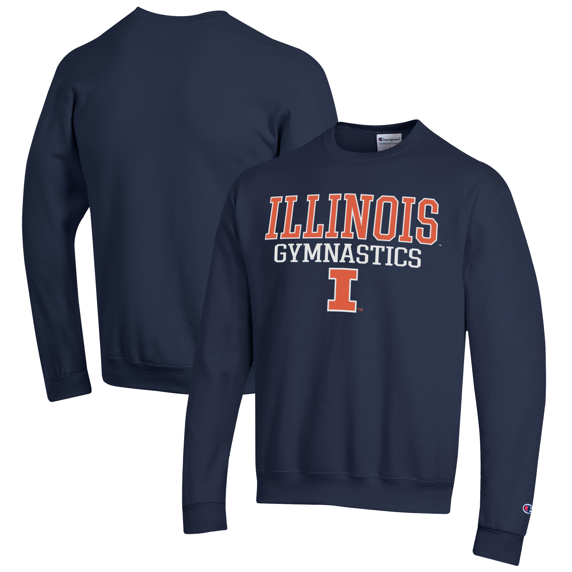 Men's Champion Navy Illinois Fighting Illini Gymnastics Stack Powerblend Pullover Sweatshirt