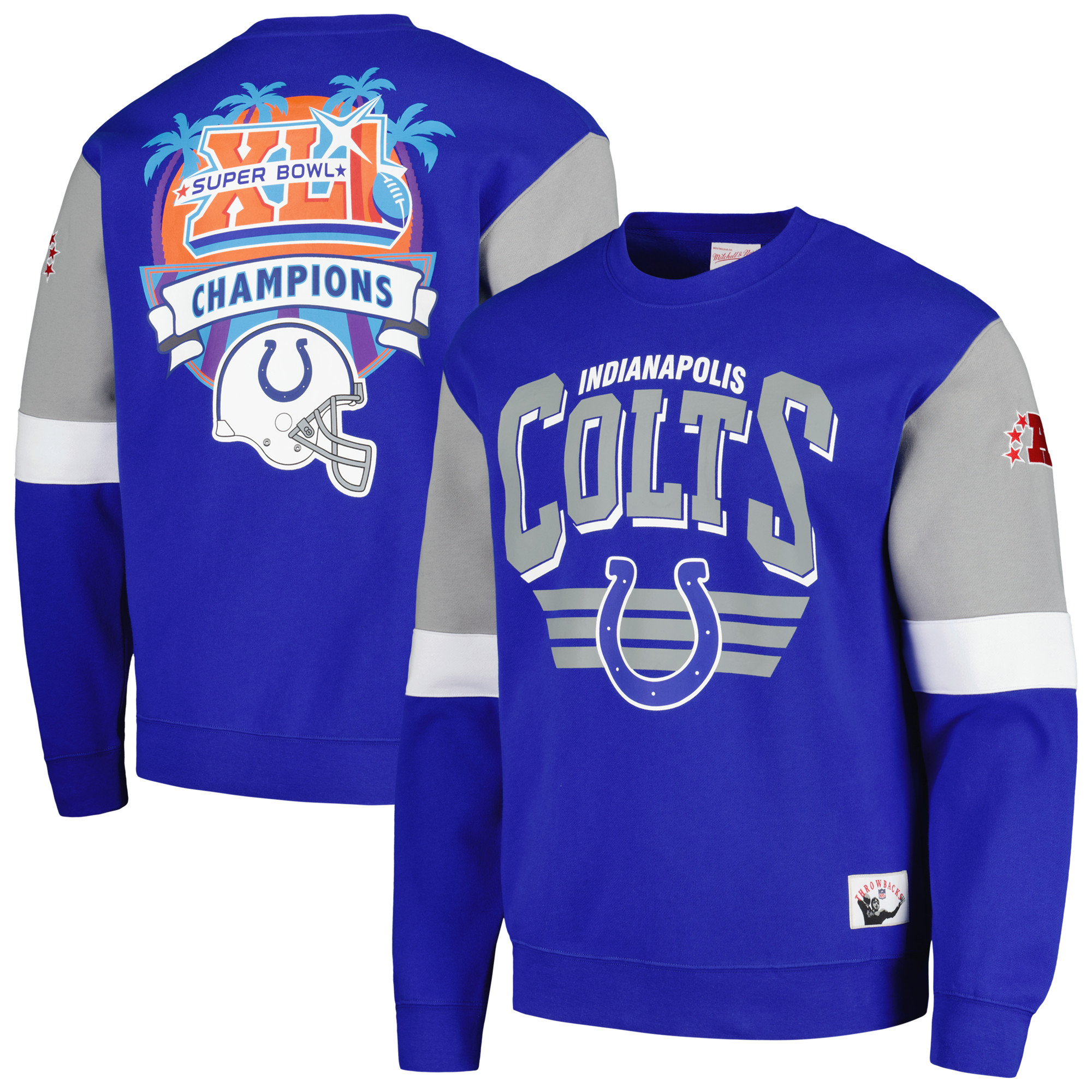 Men's Mitchell & Ness Royal Indianapolis Colts Gridiron Classics Allover 3.0 Pullover Sweatshirt - Image 2