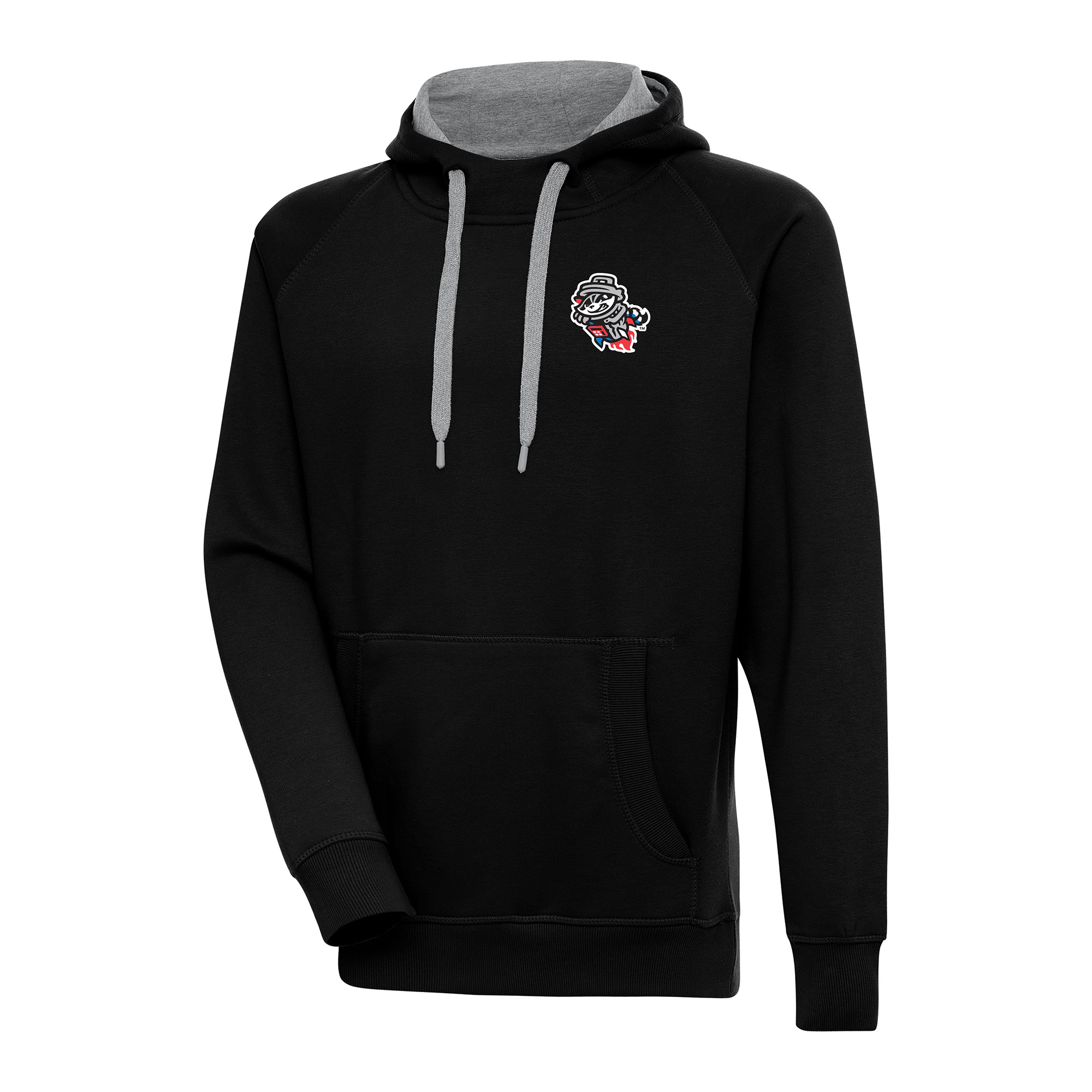 Men's Antigua Black Rocket City Trash Pandas Victory Pullover Hoodie