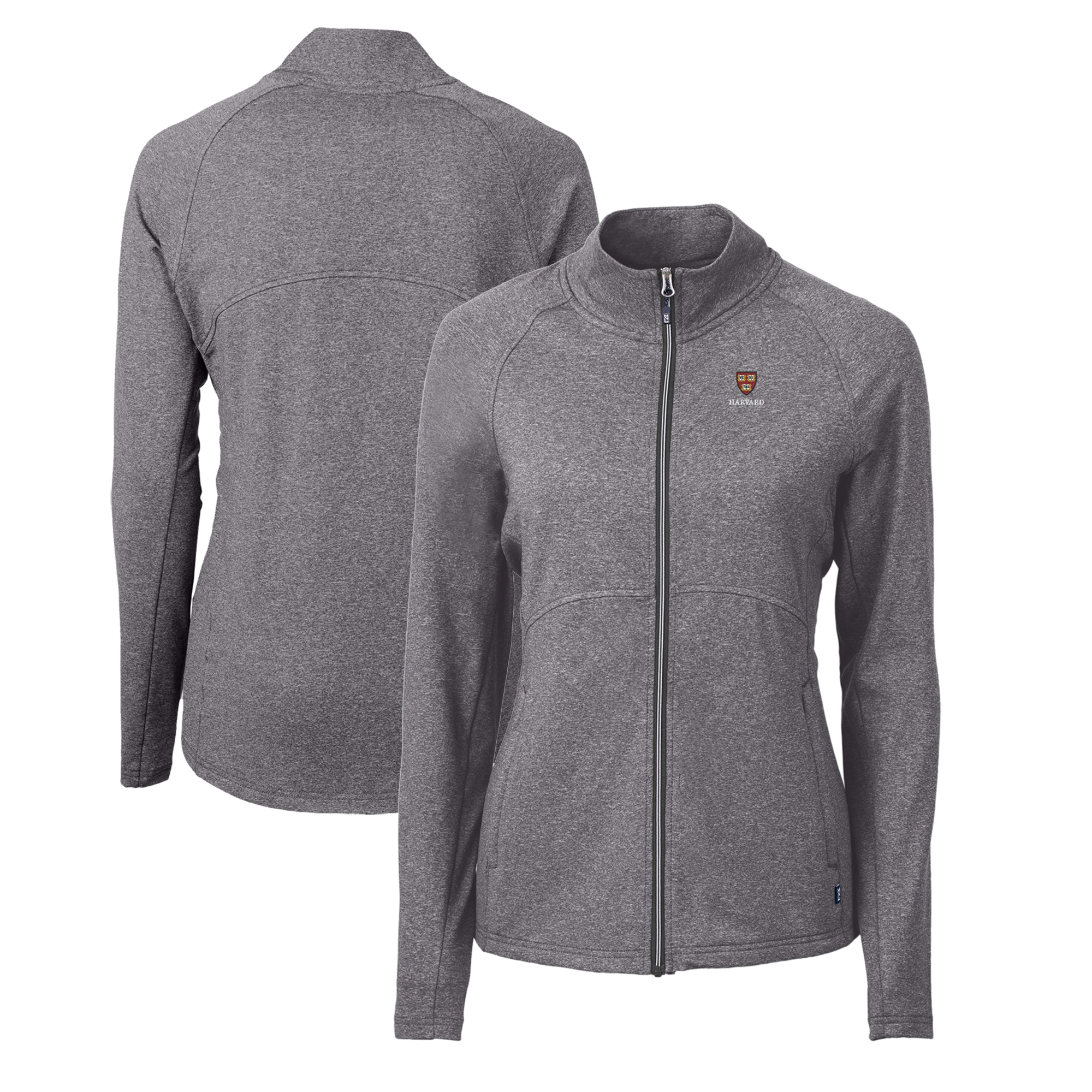 Women's Cutter & Buck Heather Black Harvard Crimson Adapt Eco Knit Heather Recycled Full-Zip Jacket
