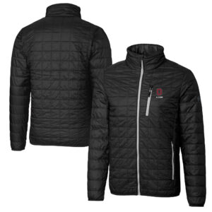 Men's Cutter & Buck  Black Ohio State Buckeyes Alumni Logo Rainier PrimaLoft Eco Insulated Full-Zip Puffer Vest