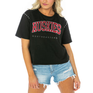 Women's Gameday Couture  Black Northeastern Huskies After Party Cropped T-Shirt