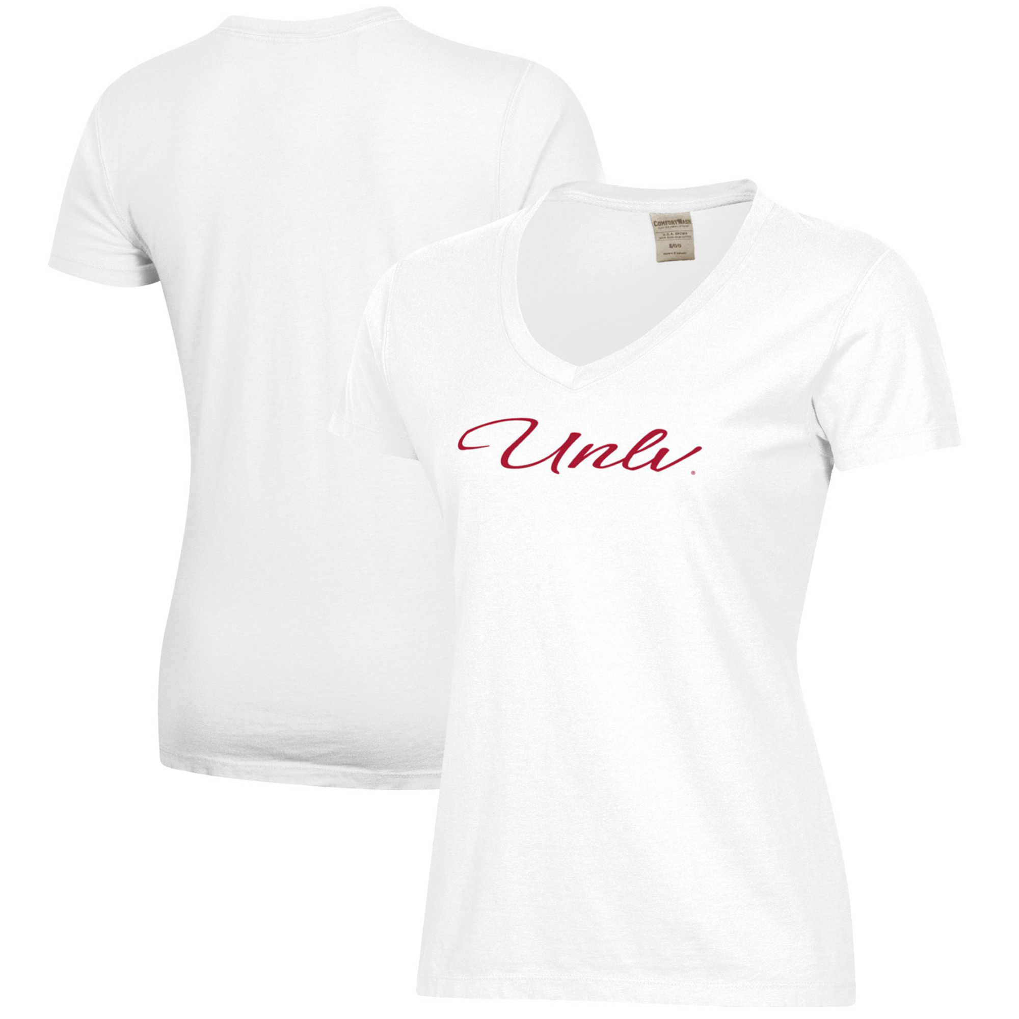 Women's White UNLV Rebels Script Logo Comfort Wash V-Neck T-Shirt