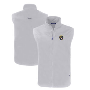 Men's Cutter & Buck Gray Milwaukee Brewers Charter Eco Recycled Full-Zip Vest
