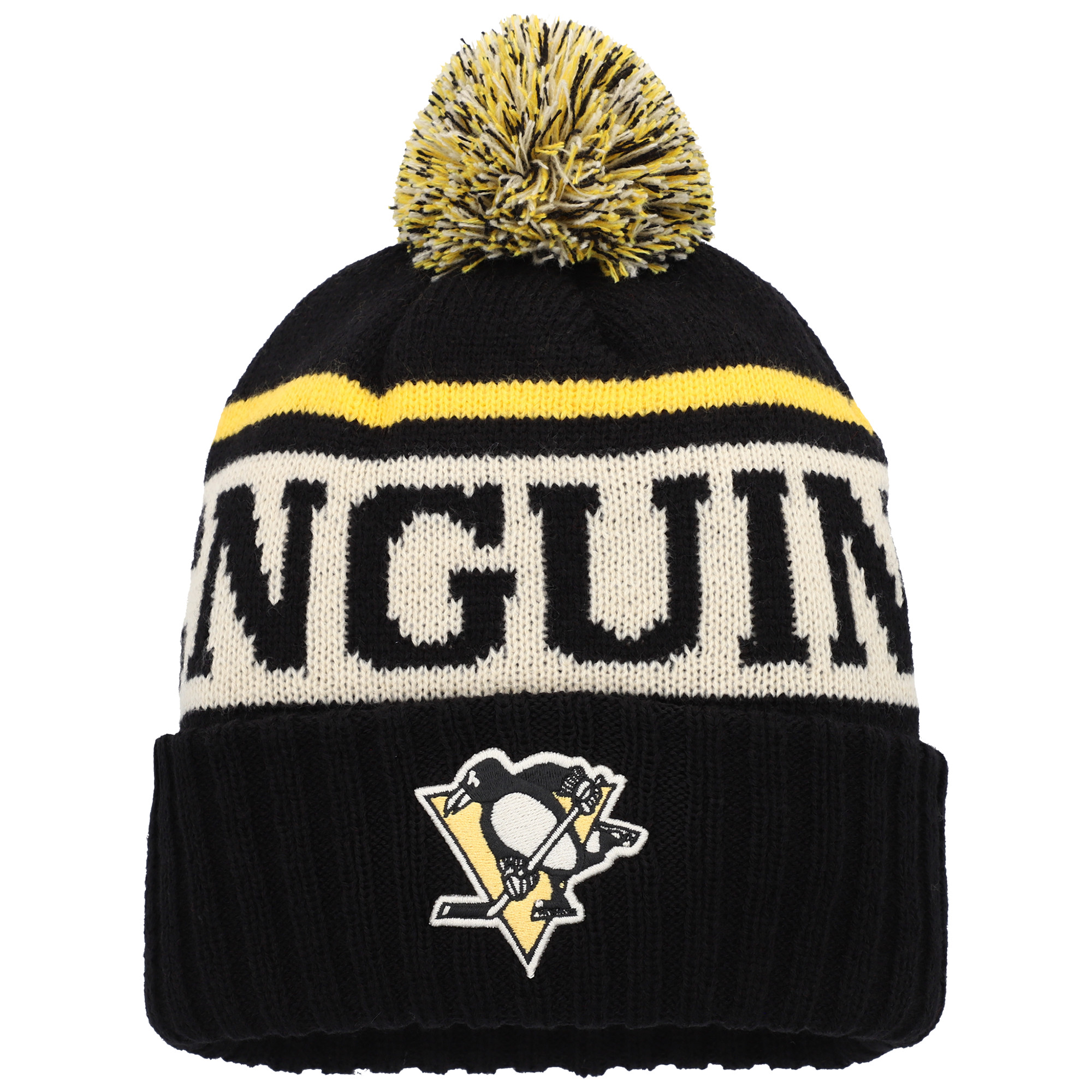 Men's American Needle Black/White Pittsburgh Penguins Pillow Line Cuffed Knit Hat with Pom - Image 6