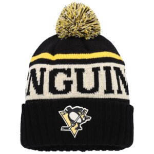 Men's American Needle Black/White Pittsburgh Penguins Pillow Line Cuffed Knit Hat with Pom