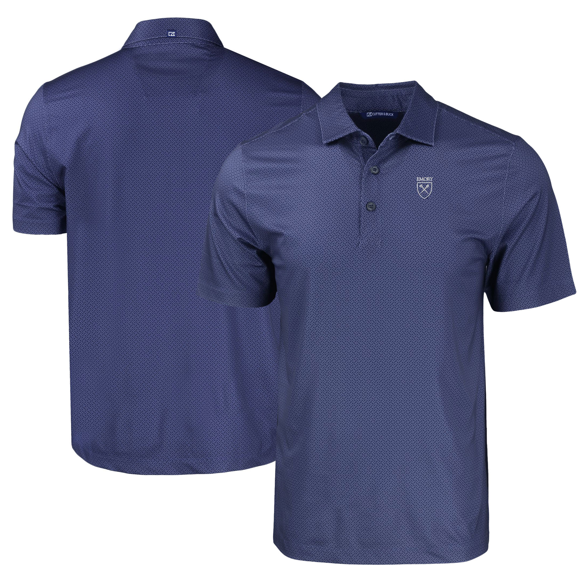 Men's Cutter & Buck Navy Emory Eagles Pike Eco Tonal Geo Print Stretch Recycled Polo - Image 2