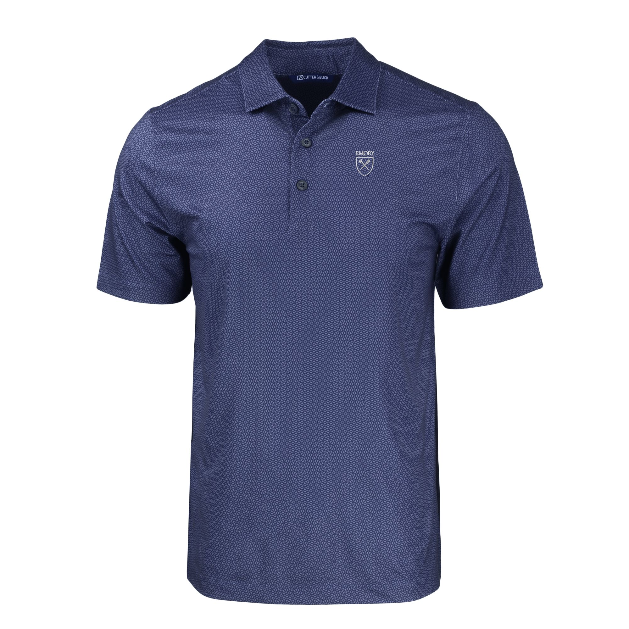Men's Cutter & Buck Navy Emory Eagles Pike Eco Tonal Geo Print Stretch Recycled Polo - Image 3