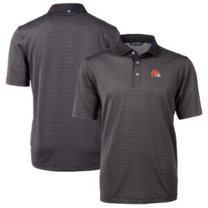 Men's Cutter & Buck Black/Gray Cleveland Browns Big & Tall Virtue Eco Pique Micro Stripe Recycled Polo