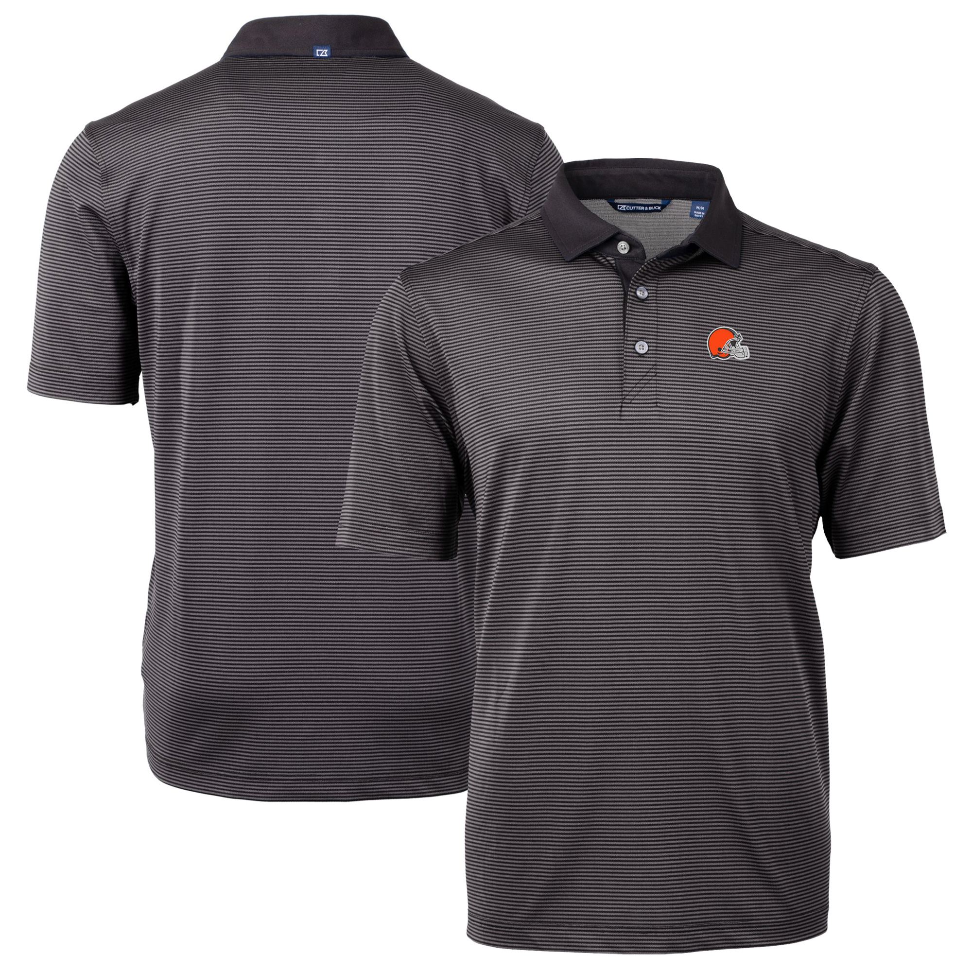 Men's Cutter & Buck Black/Gray Cleveland Browns Big & Tall Virtue Eco Pique Micro Stripe Recycled Polo