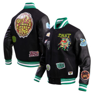 Men's Freeze Max Black Teenage Mutant Ninja Turtles Team Turtles Varsity Full-Snap Jacket