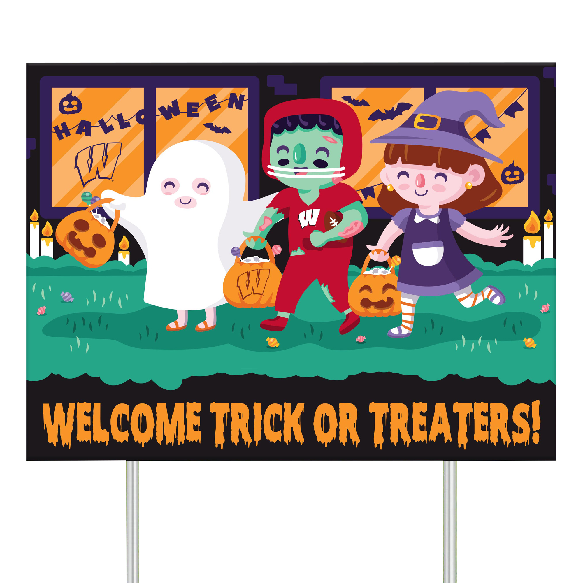 Wisconsin Badgers 24" Welcome Trick Or Treaters Yard Sign