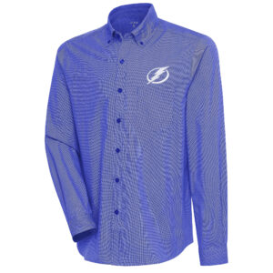 Men's Antigua  Blue Tampa Bay Lightning Compression Tri-Blend Button-Down Shirt