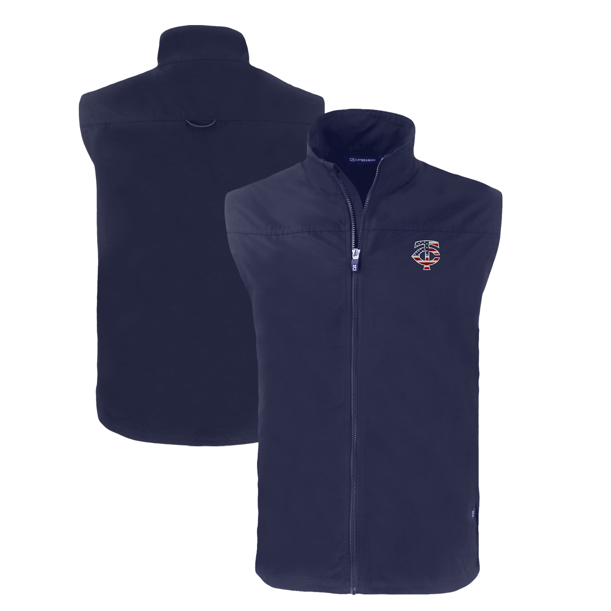Men's Cutter & Buck Navy Minnesota Twins Stars & Stripes Big & Tall Charter Eco Full-Zip Vest