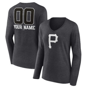Women's Charcoal Pittsburgh Pirates Personalized Monochrome Name & Number Long Sleeve V-Neck T-Shirt