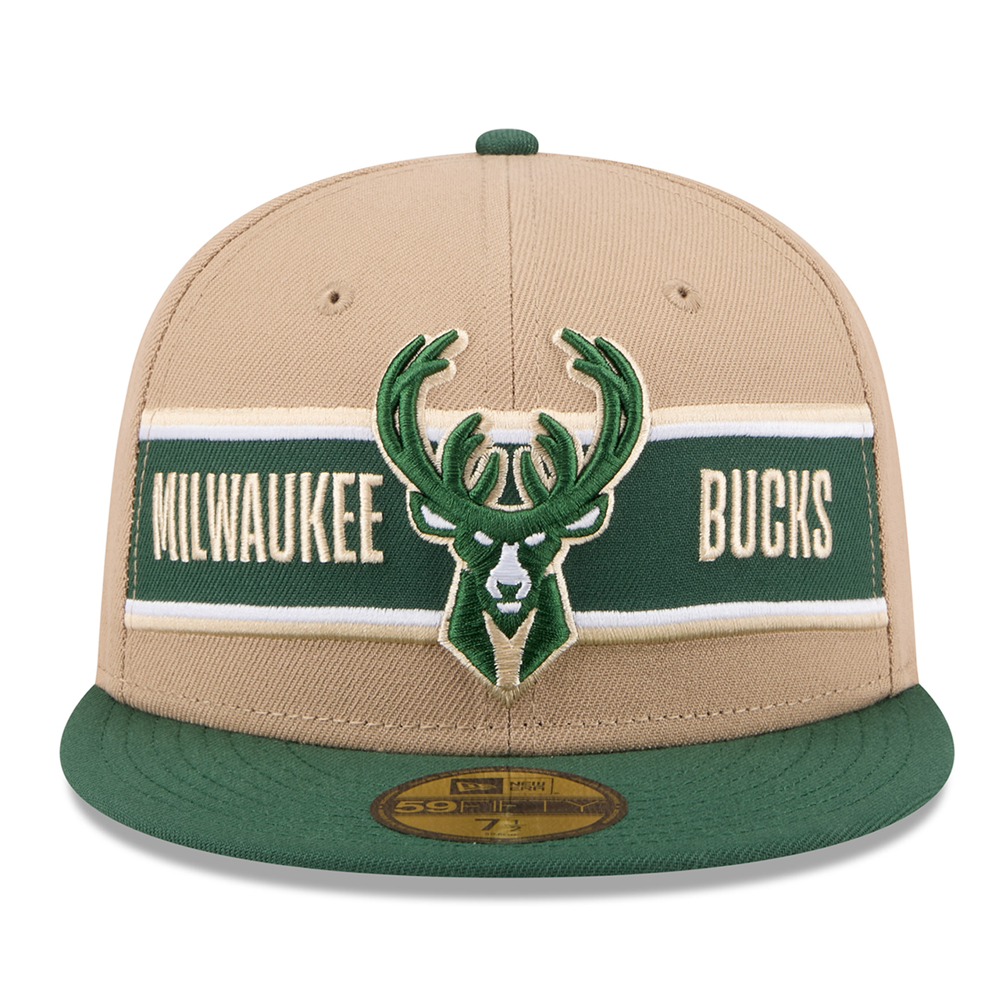 Men's New Era Tan/Hunter Green Milwaukee Bucks 2024 NBA Draft 59FIFTY Fitted Hat - Image 3