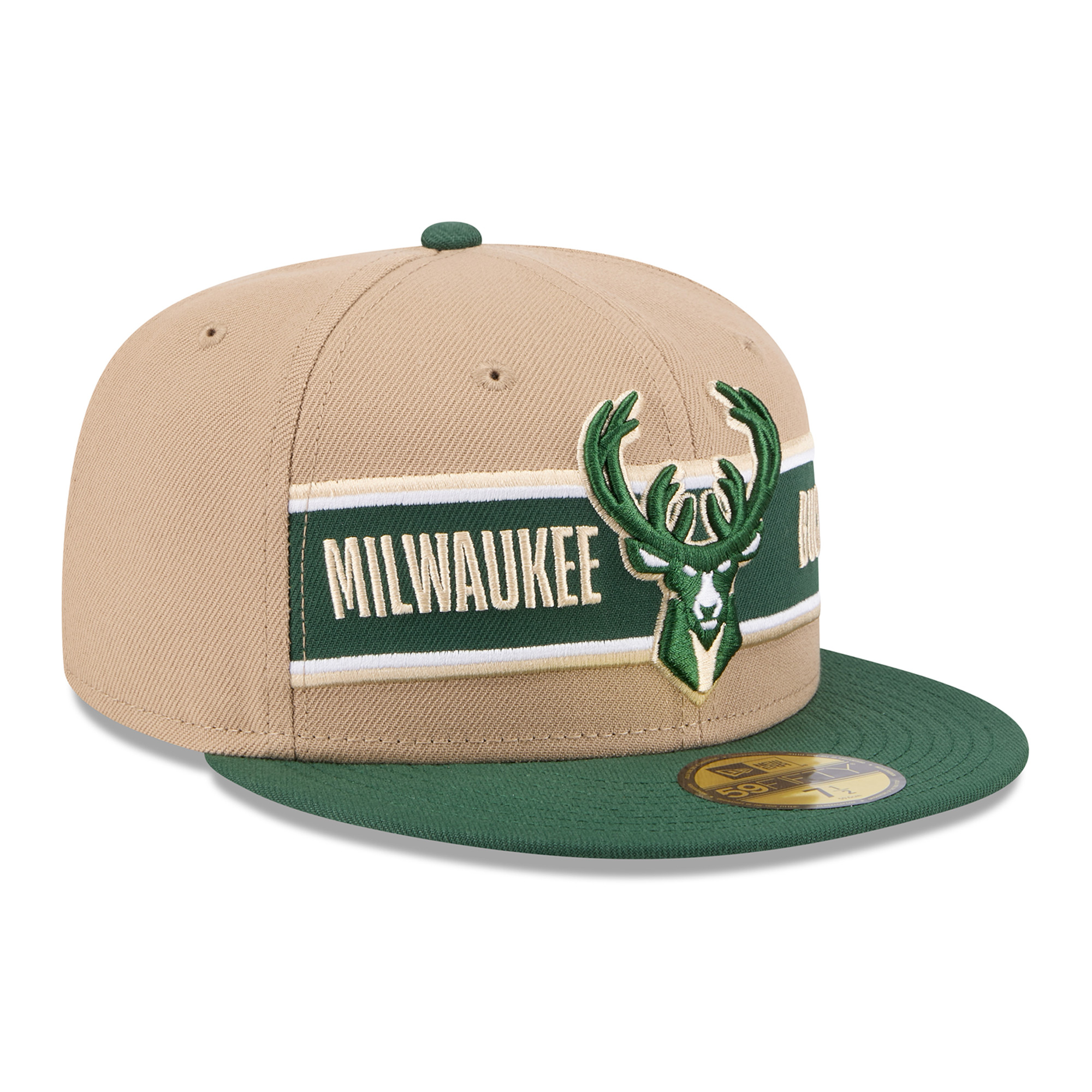 Men's New Era Tan/Hunter Green Milwaukee Bucks 2024 NBA Draft 59FIFTY Fitted Hat - Image 4