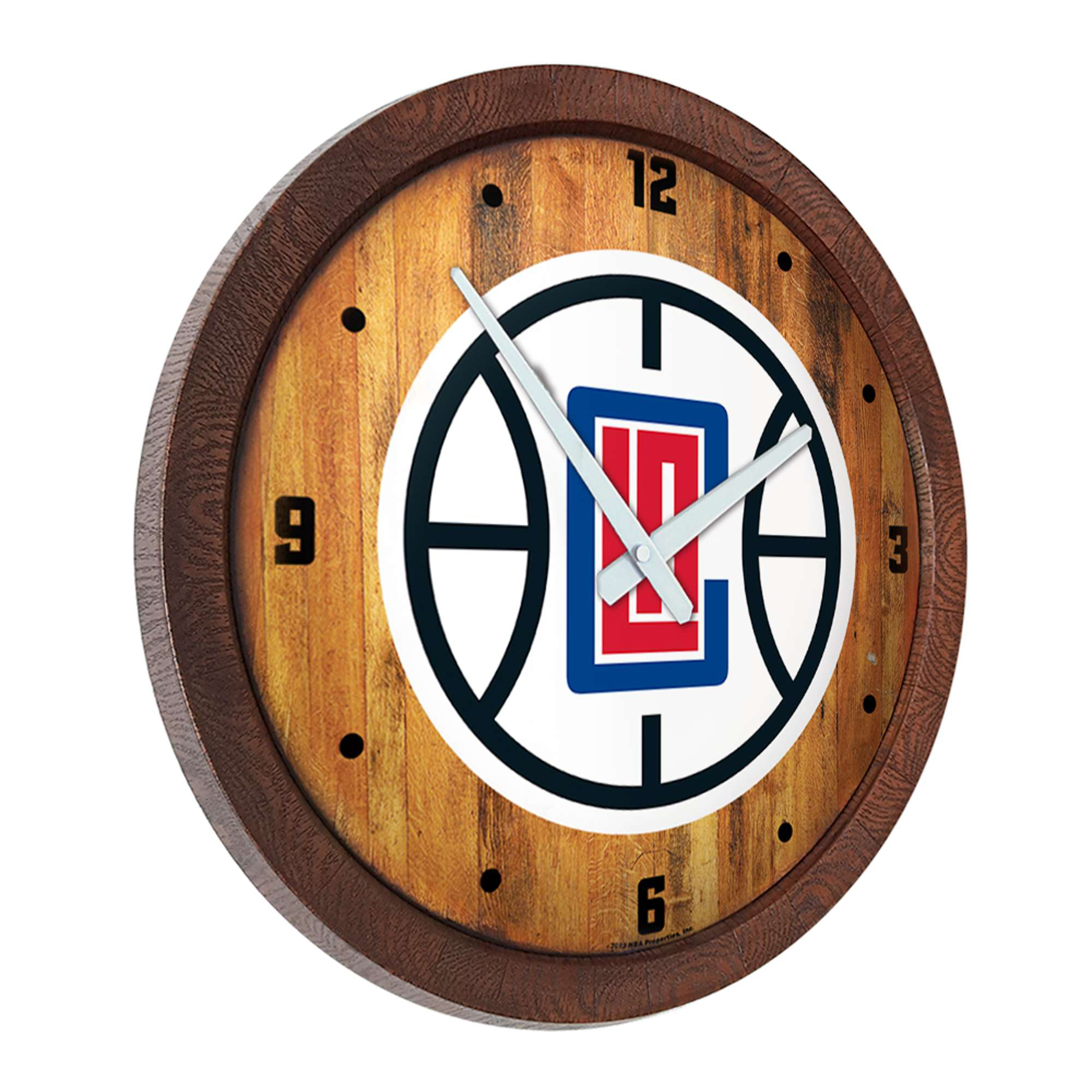 LA Clippers 20.25" Faux Barrel Top Clock - Image 3