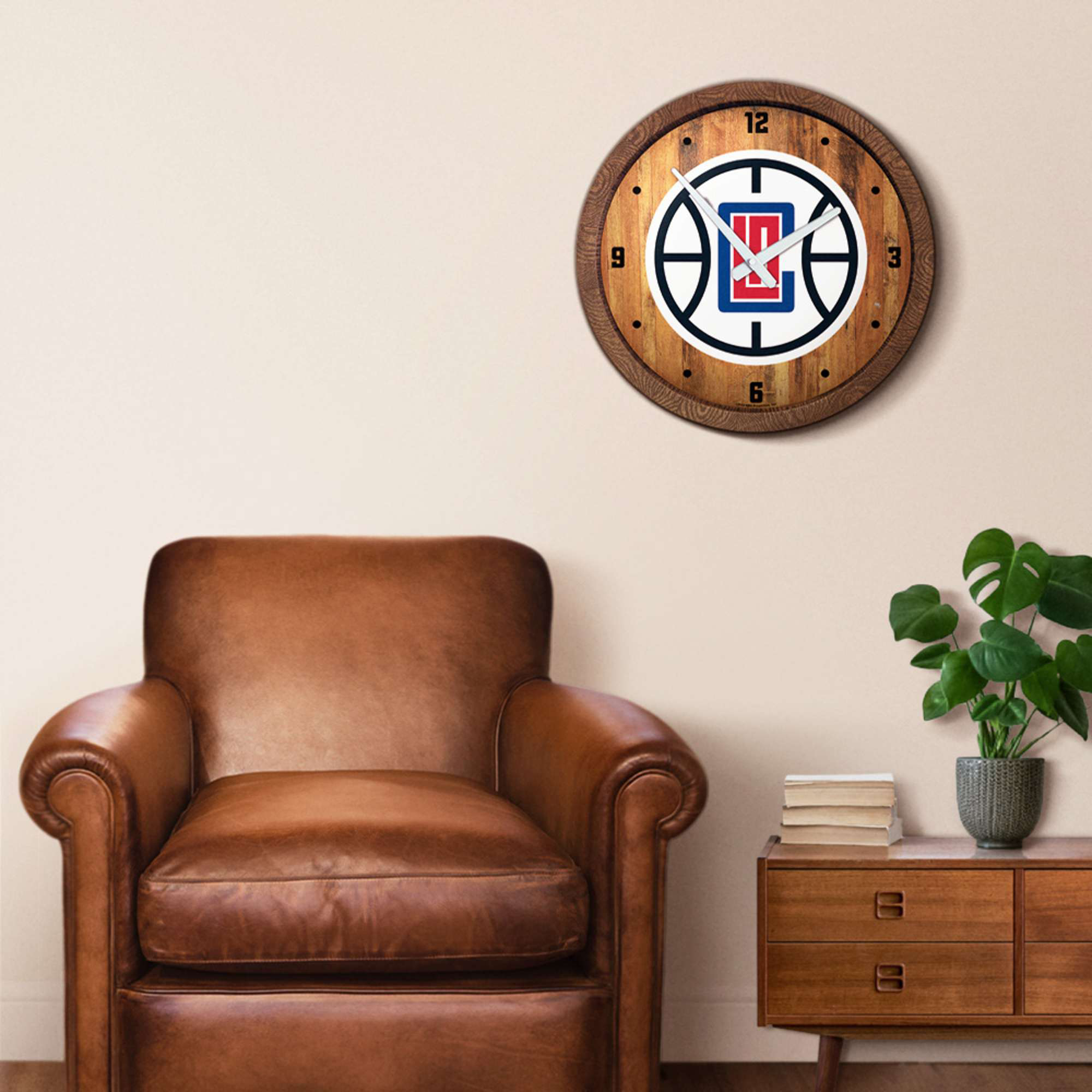 LA Clippers 20.25" Faux Barrel Top Clock - Image 10