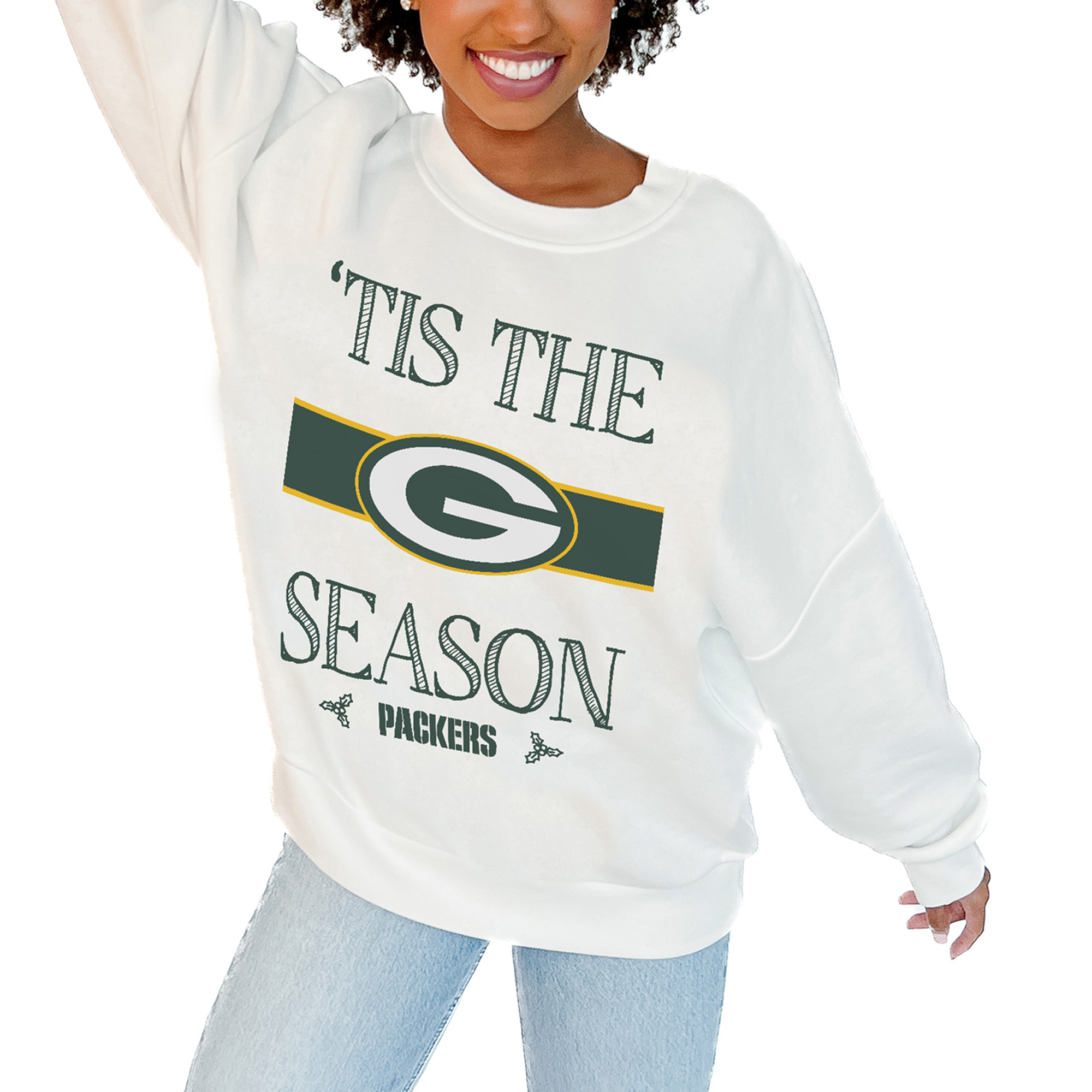 Women's Gameday Couture White Green Bay Packers Take A Holiday Pullover Sweatshirt