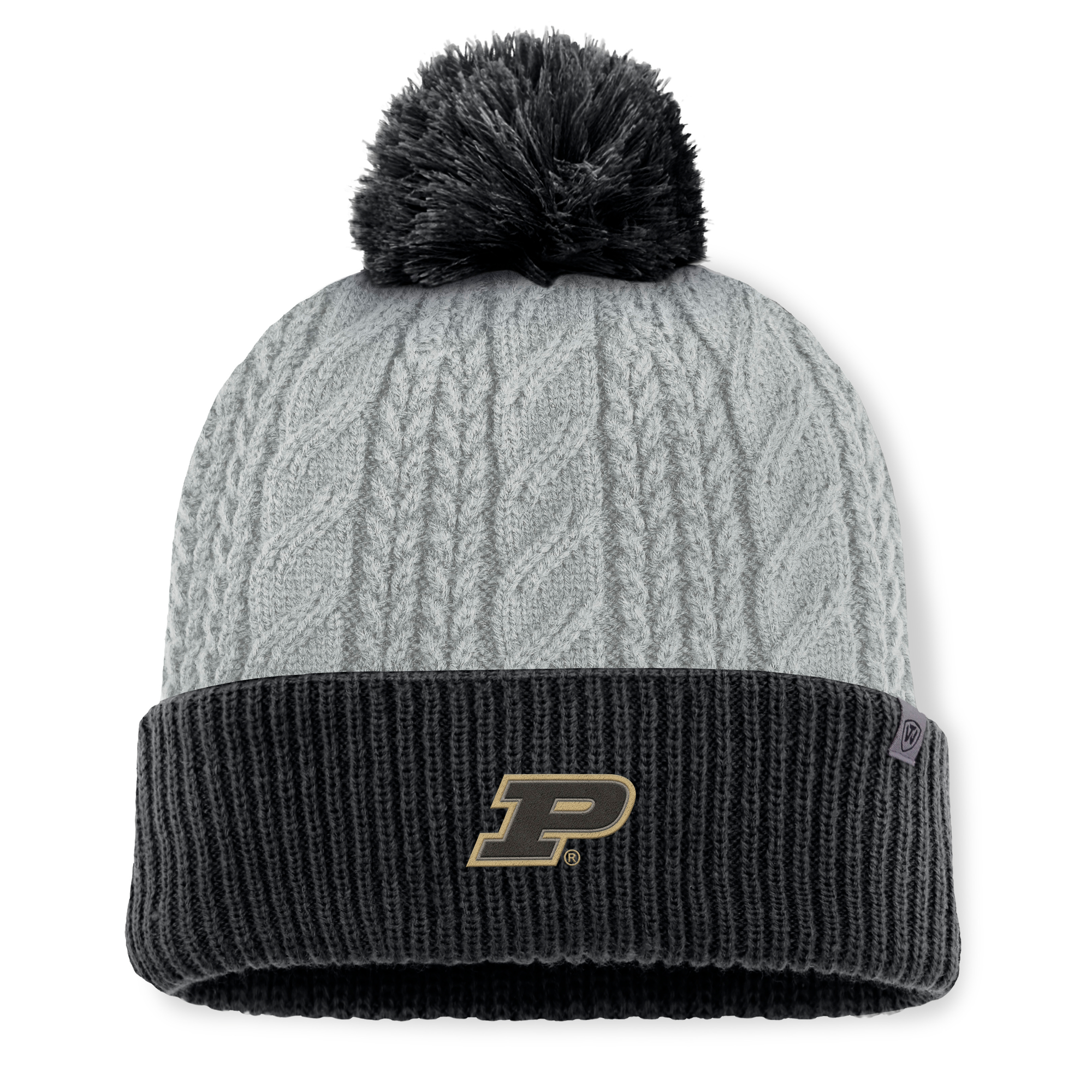 Women's Top of the World Gray/Black Purdue Boilermakers Becca Cuffed Knit Hat with Pom - Image 3