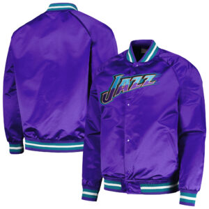 Men's Mitchell & Ness Purple Utah Jazz Hardwood Classics  Throwback Wordmark Raglan Full-Snap Jacket
