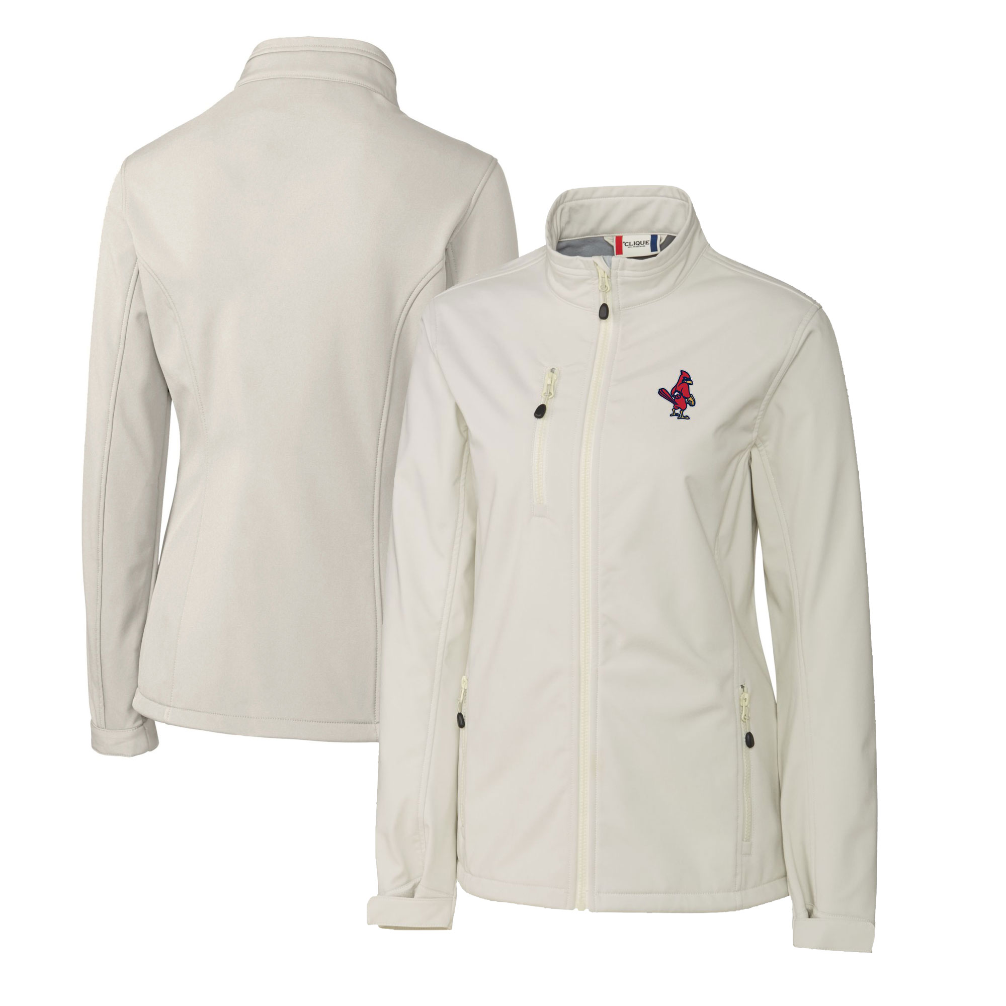 Women's Cutter & Buck Gray Memphis Redbirds Clique Telemark Eco Stretch Softshell Full-Zip Jacket