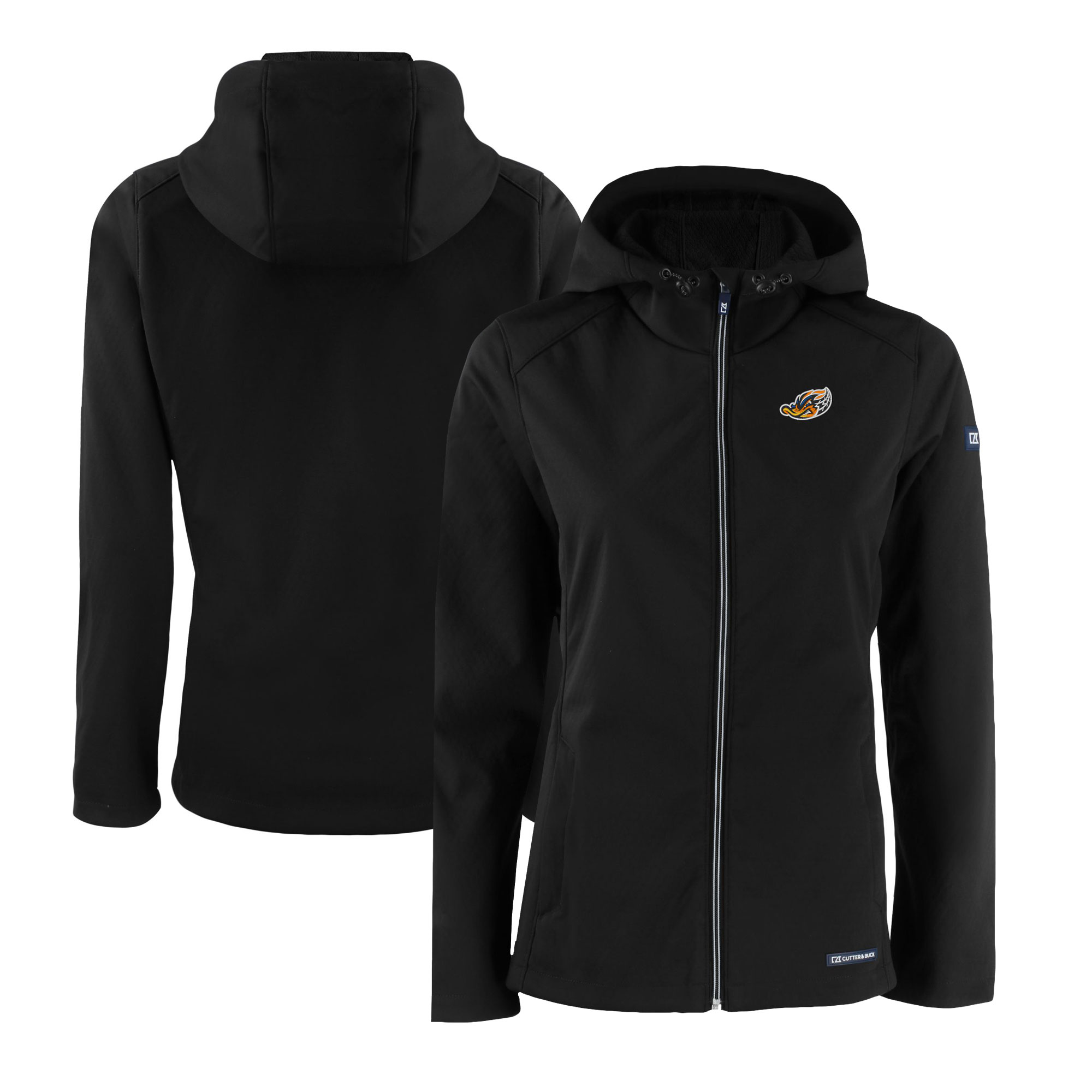 Women's Cutter & Buck Black Akron RubberDucks Evoke Eco Softshell Recycled Full-Zip Jacket