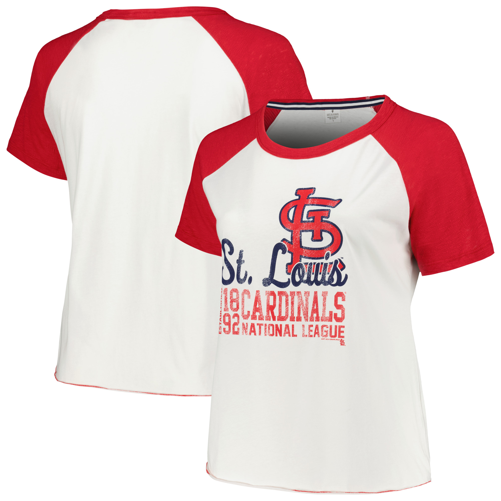 Women's Soft as a Grape White St. Louis Cardinals Plus Size Baseball Raglan T-Shirt - Image 2
