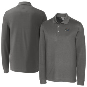 Men's Cutter & Buck Gray Rocket City Trash Pandas DryTec Advantage Tri-Blend Pique Long Sleeve Polo