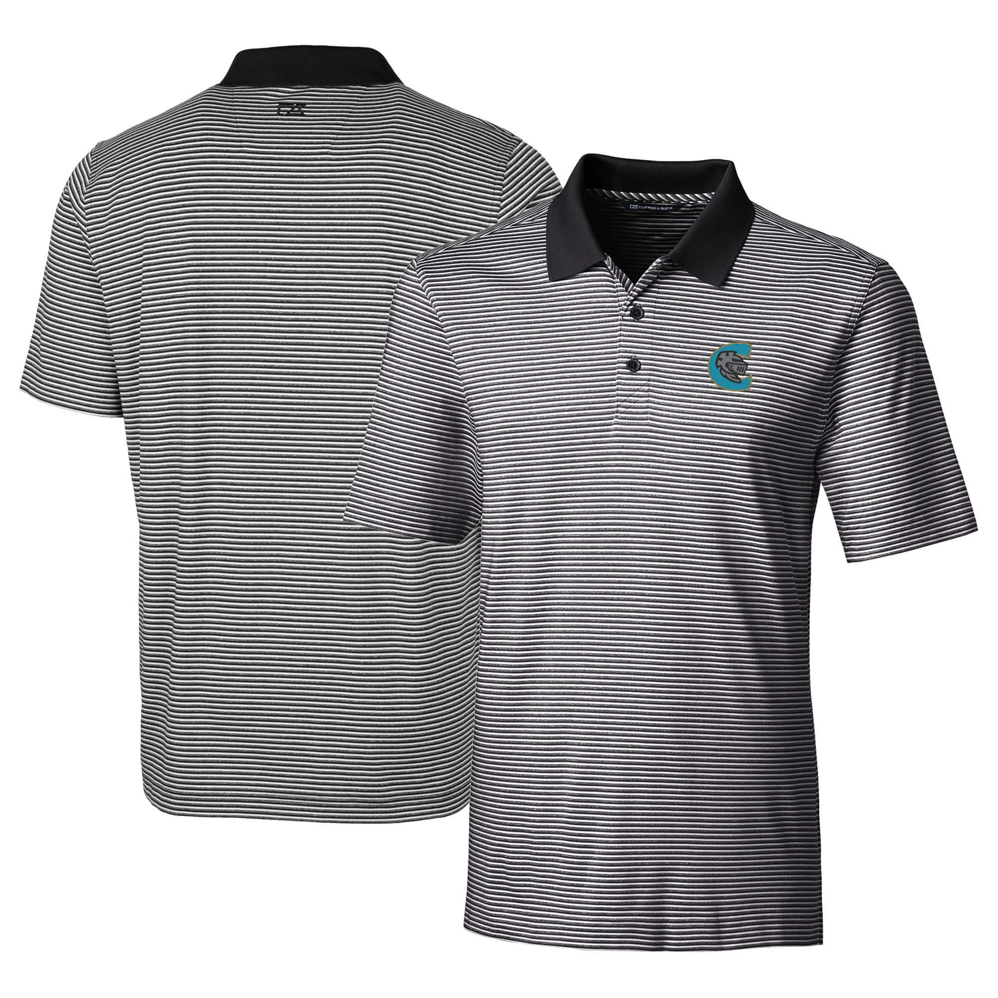 Men's Cutter & Buck Black Charlotte Knights Forge Tonal Stripe Stretch Polo