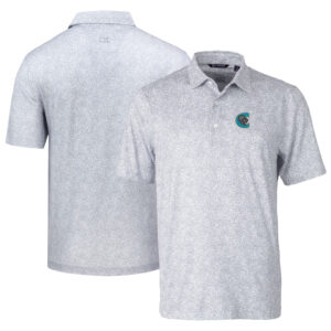 Men's Cutter & Buck Gray Charlotte Knights DryTec Pike Constellation Print Stretch Polo