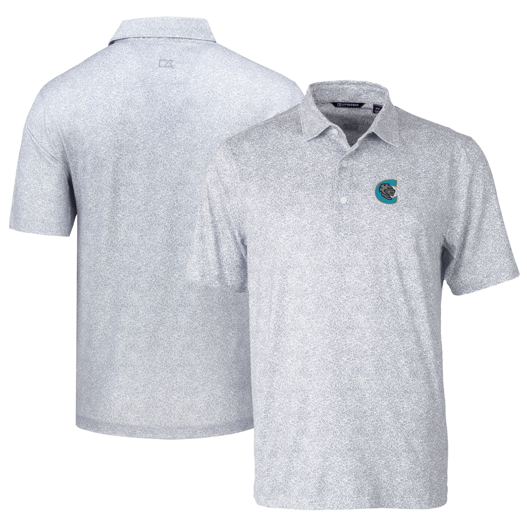 Men's Cutter & Buck Gray Charlotte Knights DryTec Pike Constellation Print Stretch Polo
