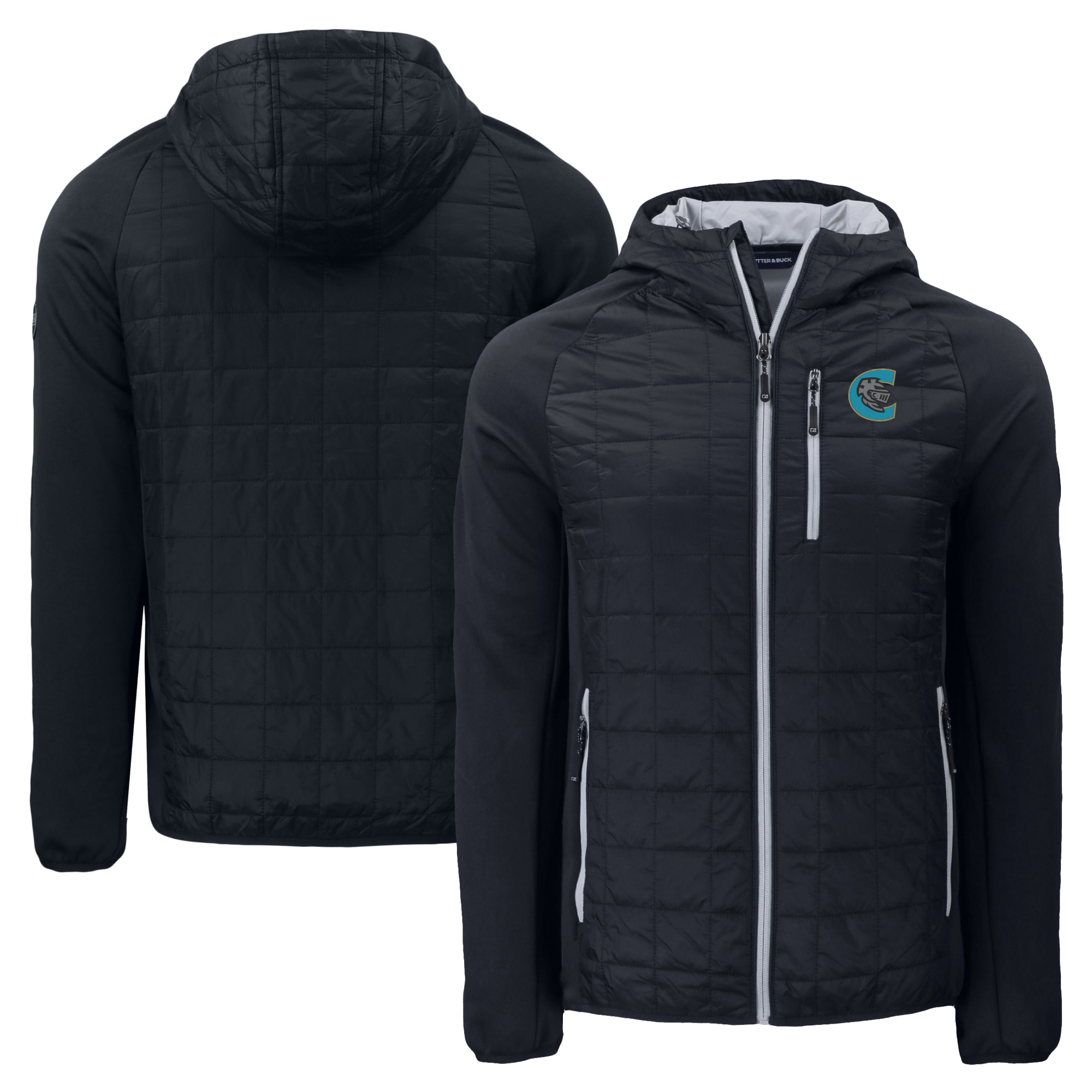 Men's Cutter & Buck Black Charlotte Knights Rainier Primaloft Eco Full-Zip Hybrid Jacket
