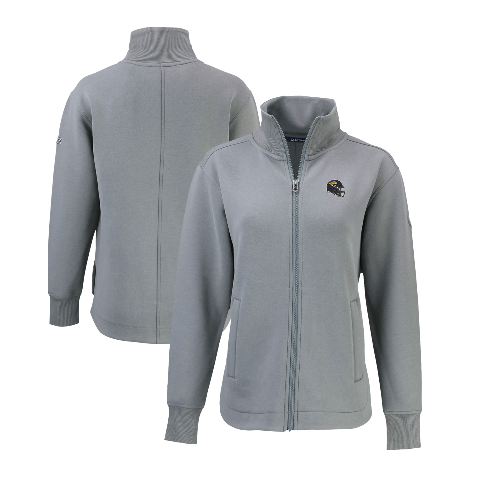Women's Cutter & Buck Gray Jacksonville Jaguars Helmet Logo Roam Eco Recycled Full-Zip Jacket - Image 5