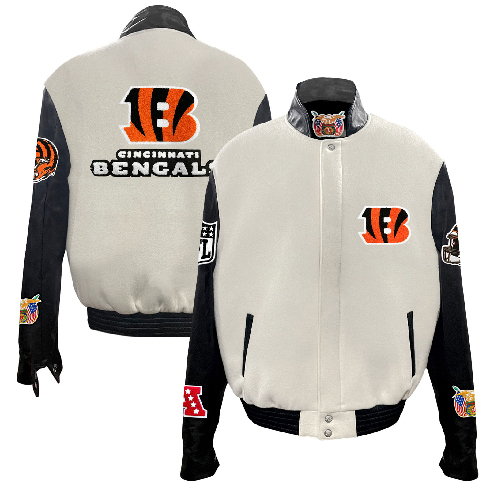 Men's Jeff Hamilton White Cincinnati Bengals Wool & Leather Full-Snap Varsity Jacket