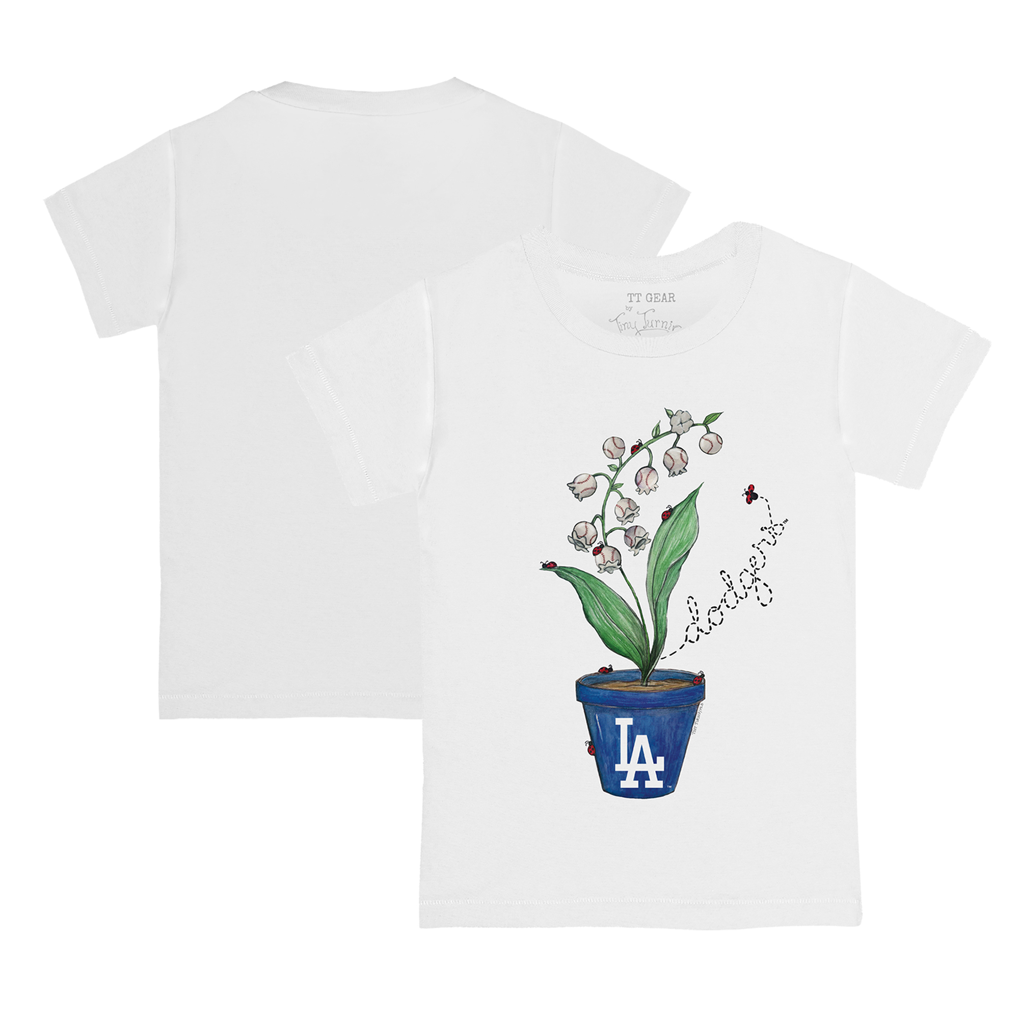 Toddler Tiny Turnip White Los Angeles Dodgers Lilies & Ladybugs T-Shirt