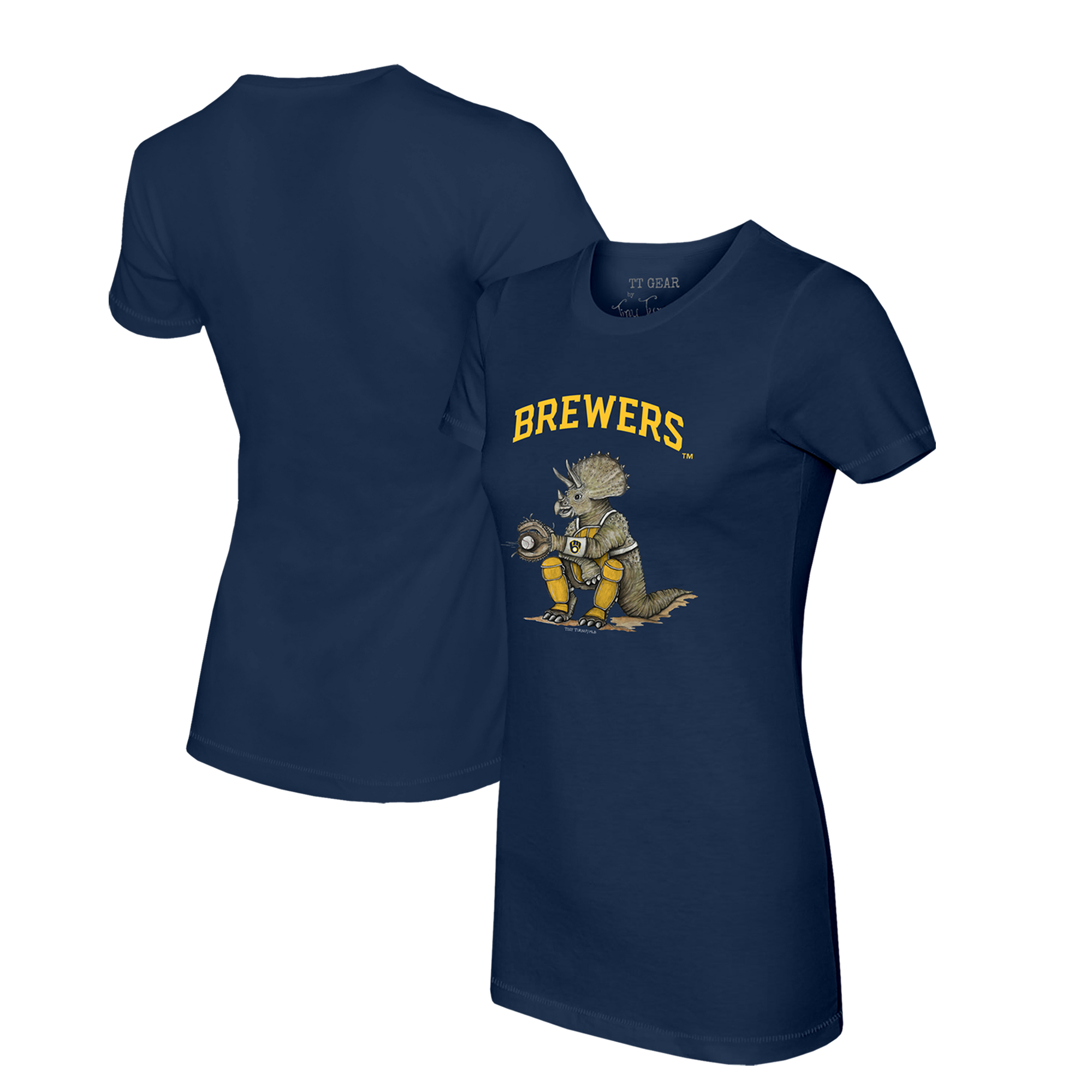 Women's Tiny Turnip Navy Milwaukee Brewers Triceratops T-Shirt