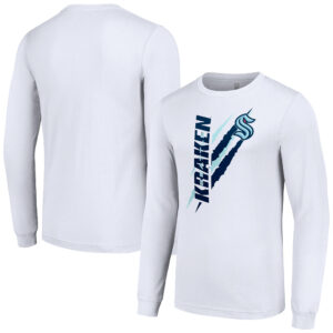 Men's Starter White Seattle Kraken Color Scratch Long-Sleeve T-Shirt