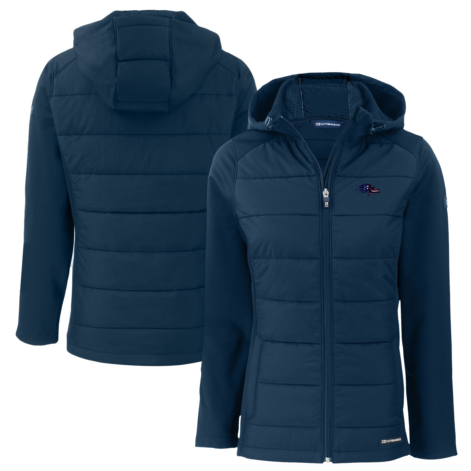 Women's Cutter & Buck Navy Baltimore Ravens Americana Evoke Hybrid Eco Softshell Recycled Full-Zip Hooded Jacket