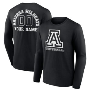 Men's Black Arizona Wildcats Personalized Name & Number Monochrome Long Sleeve T-Shirt