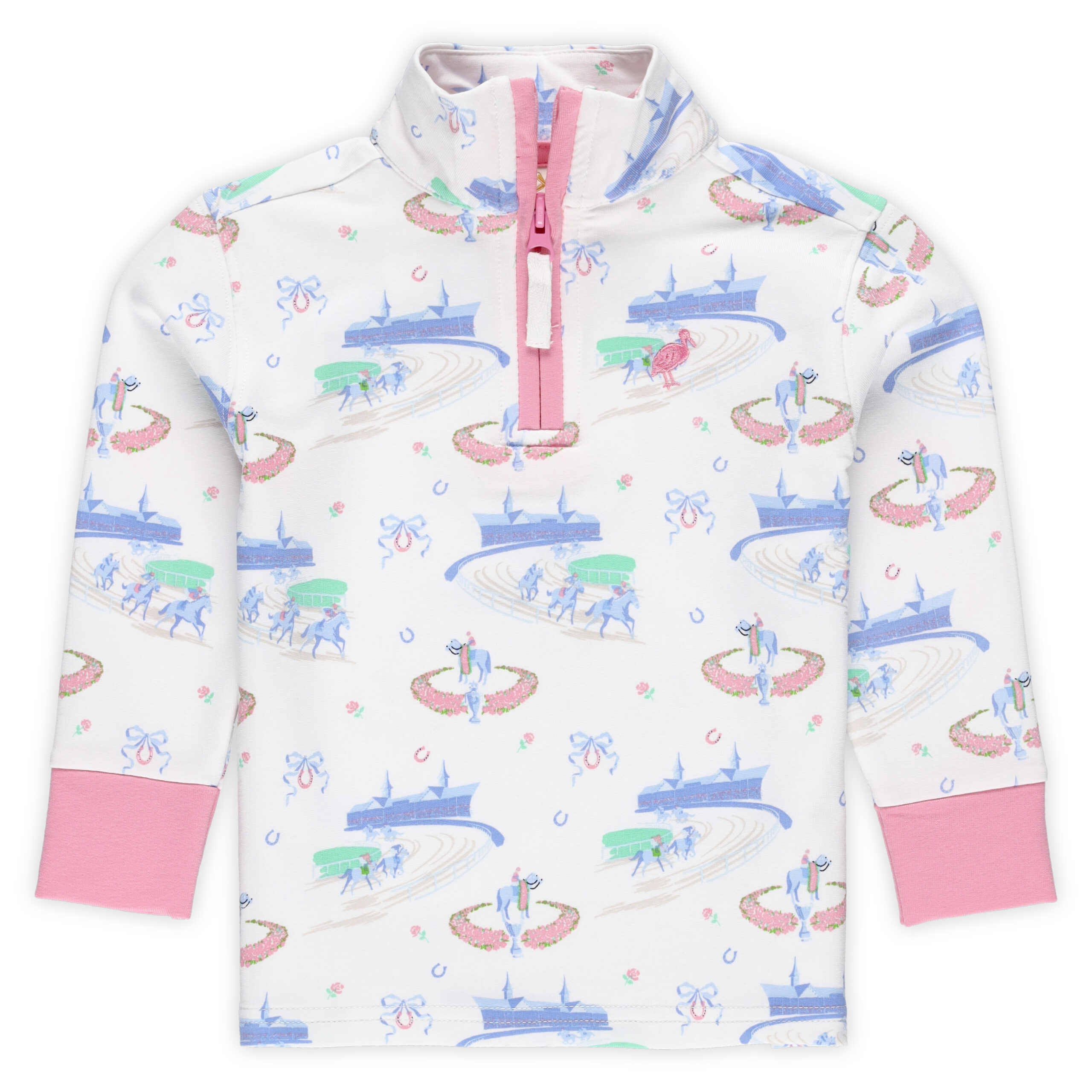 Girls Toddler White Kentucky Derby Canter Collar Half-Zip Sweatshirt
